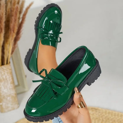 Casual Loafers for Women Platform PU Leather Shoes Woman Spring Comfort Tassel Slip on Flats Lady Single-shoe Office Plus Size