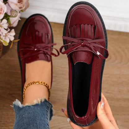 Casual Loafers for Women Platform PU Leather Shoes Woman Spring Comfort Tassel Slip on Flats Lady Single-shoe Office Plus Size