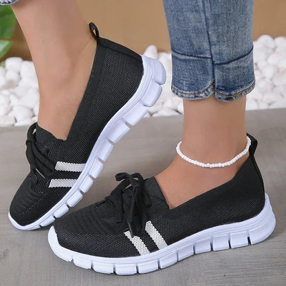 Fashion Striped Knitted Flats Women 2027 Summer Soft Sole Non Slip Walking Shoes