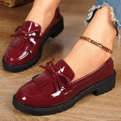 Casual Loafers for Women Platform PU Leather Shoes Woman Spring Comfort Tassel Slip on Flats Lady Single-shoe Office Plus Size