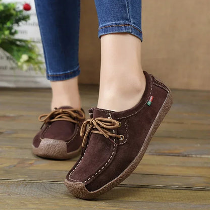 New Arrival Women Casual Shoes 2025 Suede Leather Flats Sneakers Lace Up Moccasins Ladies Shoes Fashion Loafers Plus