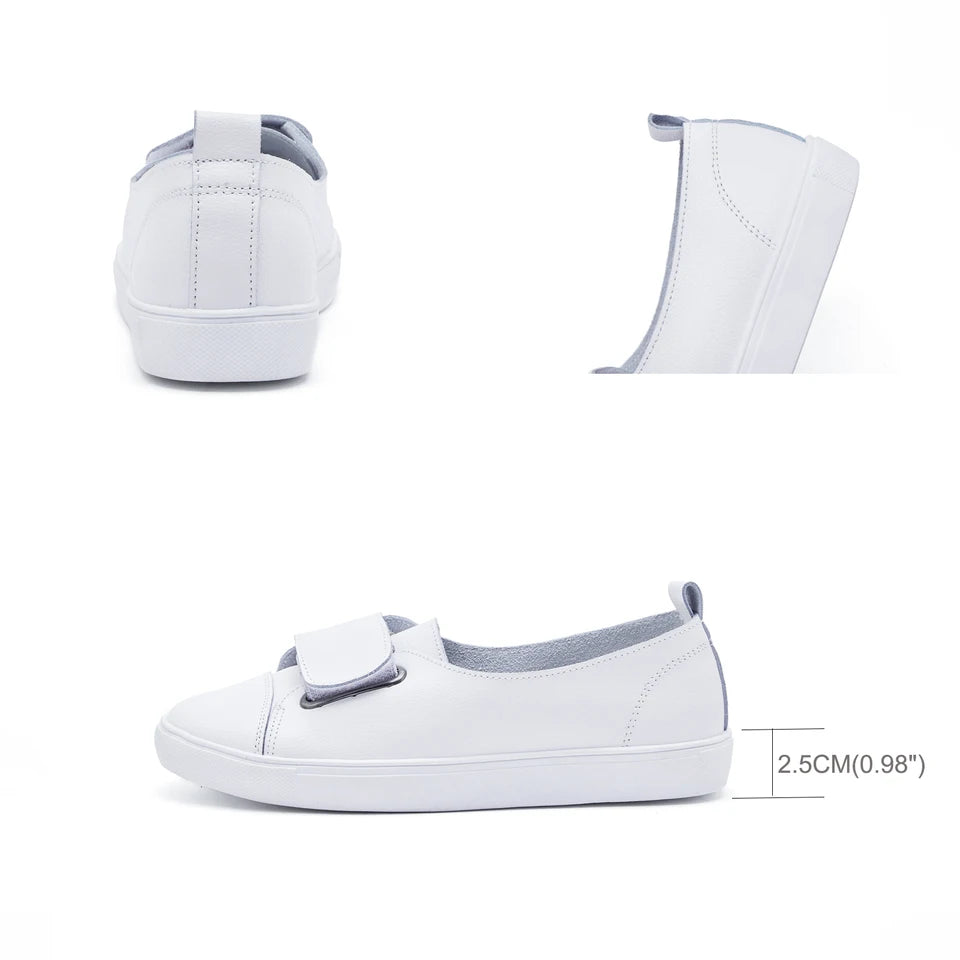 EOFK Summer Women Loafers Flats Lady Slip on White Genuine Leather Moccasins Casual Female Shoes Zapatos De Mujer