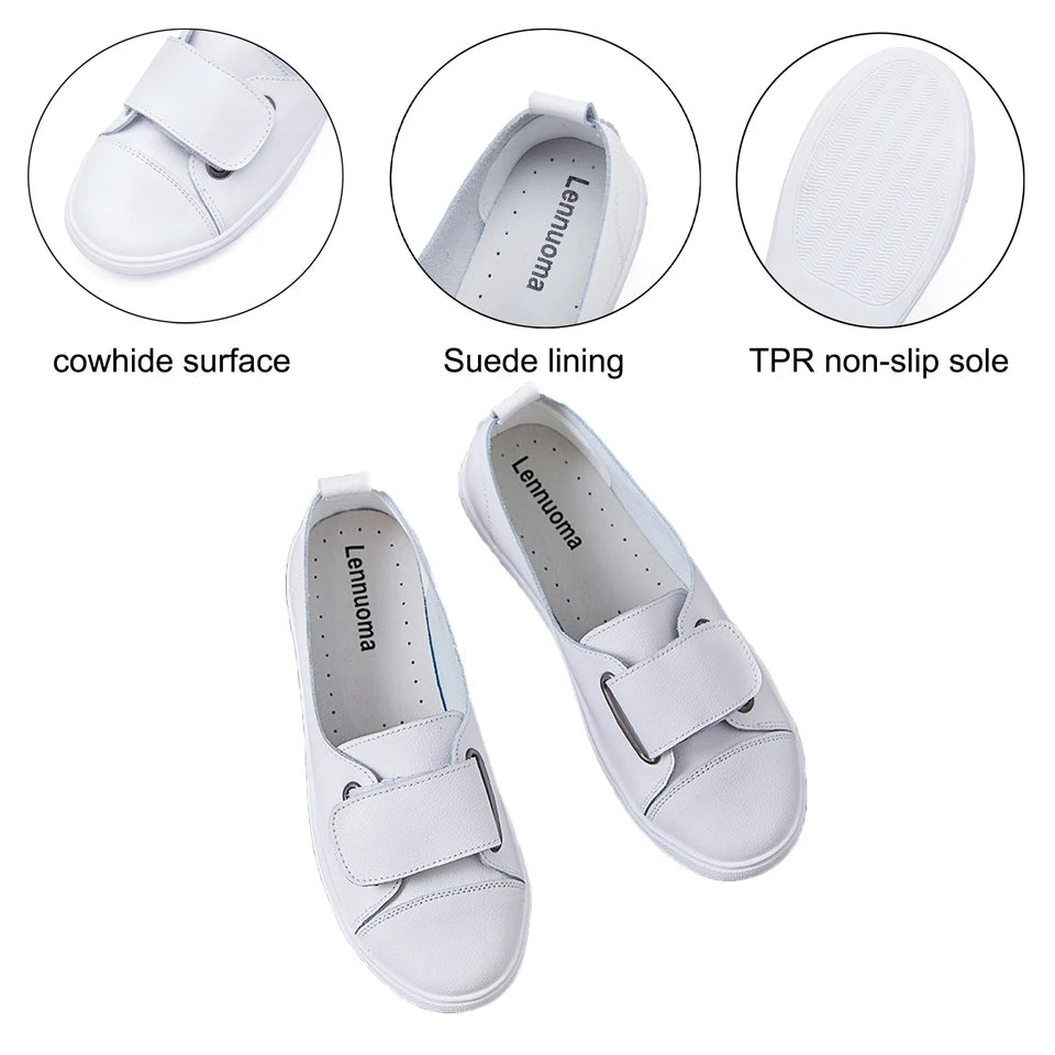 EOFK Summer Women Loafers Flats Lady Slip on White Genuine Leather Moccasins Casual Female Shoes Zapatos De Mujer