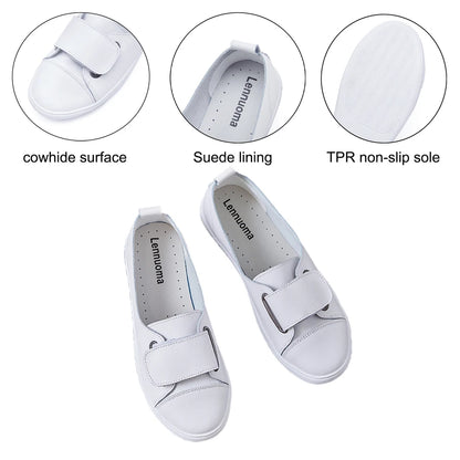 EOFK Summer Women Loafers Flats Lady Slip on White Genuine Leather Moccasins Casual Female Shoes Zapatos De Mujer