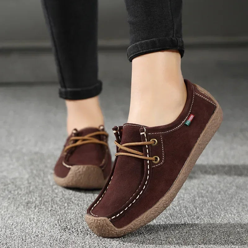 New Arrival Women Casual Shoes 2025 Suede Leather Flats Sneakers Lace Up Moccasins Ladies Shoes Fashion Loafers Plus