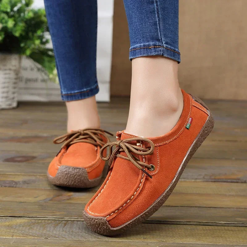 New Arrival Women Casual Shoes 2025 Suede Leather Flats Sneakers Lace Up Moccasins Ladies Shoes Fashion Loafers Plus