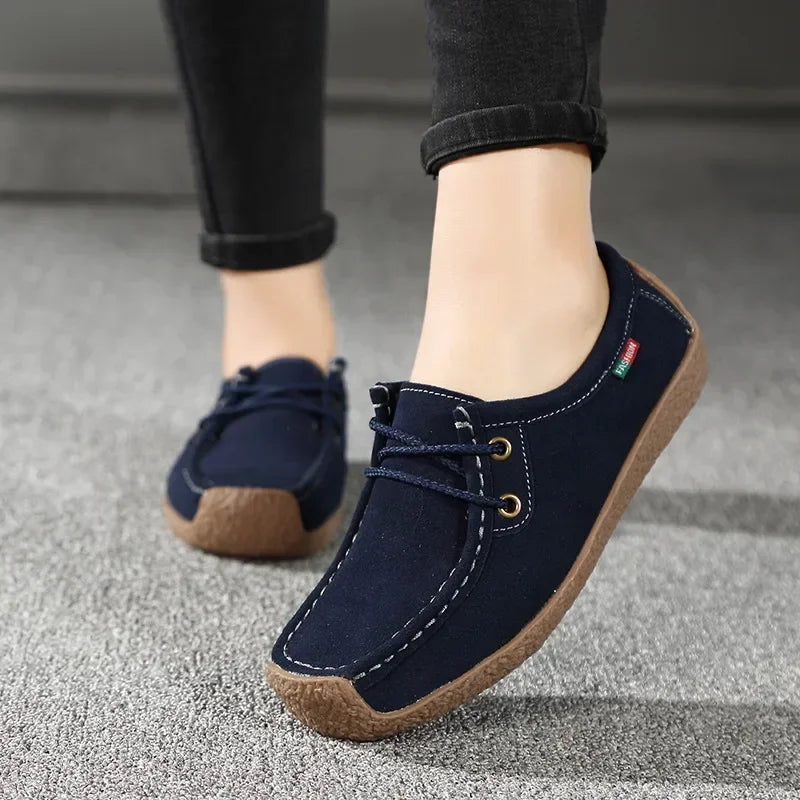 New Arrival Women Casual Shoes 2025 Suede Leather Flats Sneakers Lace Up Moccasins Ladies Shoes Fashion Loafers Plus