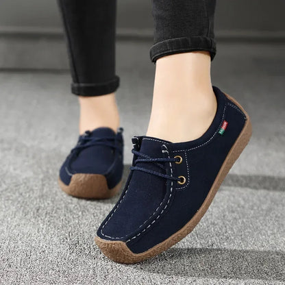 New Arrival Women Casual Shoes 2025 Suede Leather Flats Sneakers Lace Up Moccasins Ladies Shoes Fashion Loafers Plus