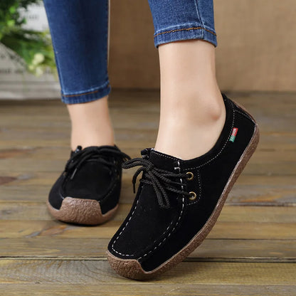 New Arrival Women Casual Shoes 2025 Suede Leather Flats Sneakers Lace Up Moccasins Ladies Shoes Fashion Loafers Plus