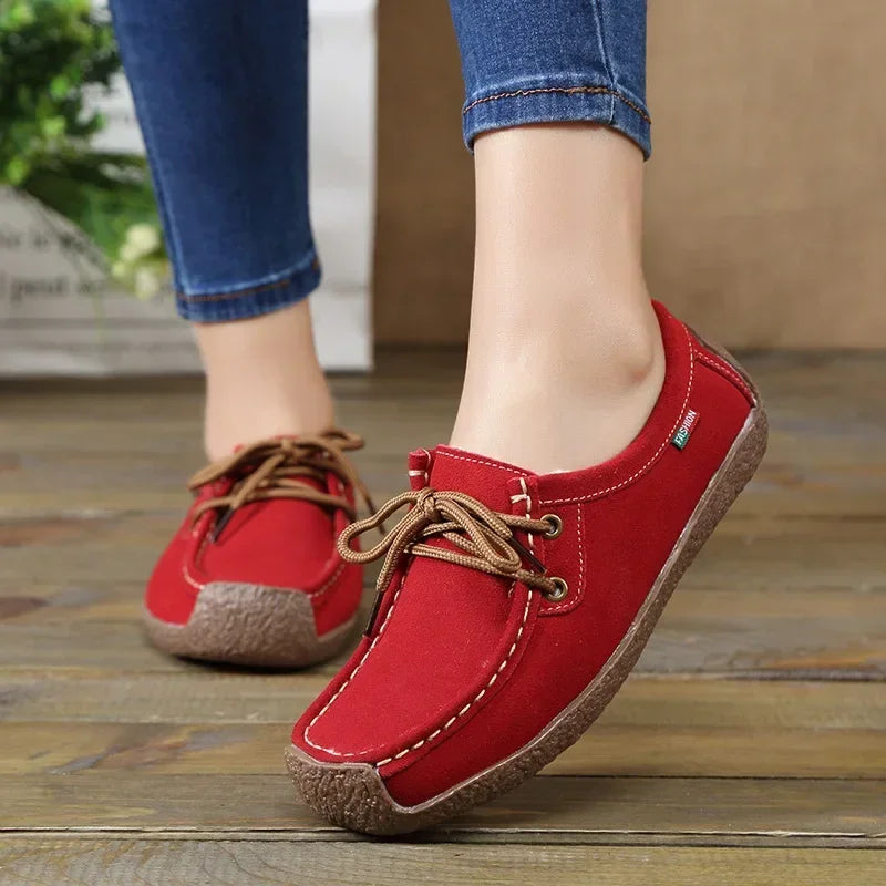 New Arrival Women Casual Shoes 2025 Suede Leather Flats Sneakers Lace Up Moccasins Ladies Shoes Fashion Loafers Plus