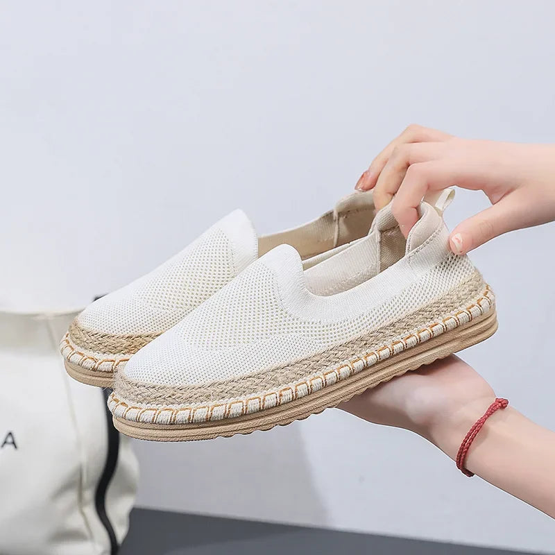 Women's Breathable Sneakers Flat Casual Shoes Slip on Ladies Loafers Vulcanized Shoes Walking Sneaker Footware