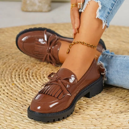 Casual Loafers for Women Platform PU Leather Shoes Woman Spring Comfort Tassel Slip on Flats Lady Single-shoe Office Plus Size