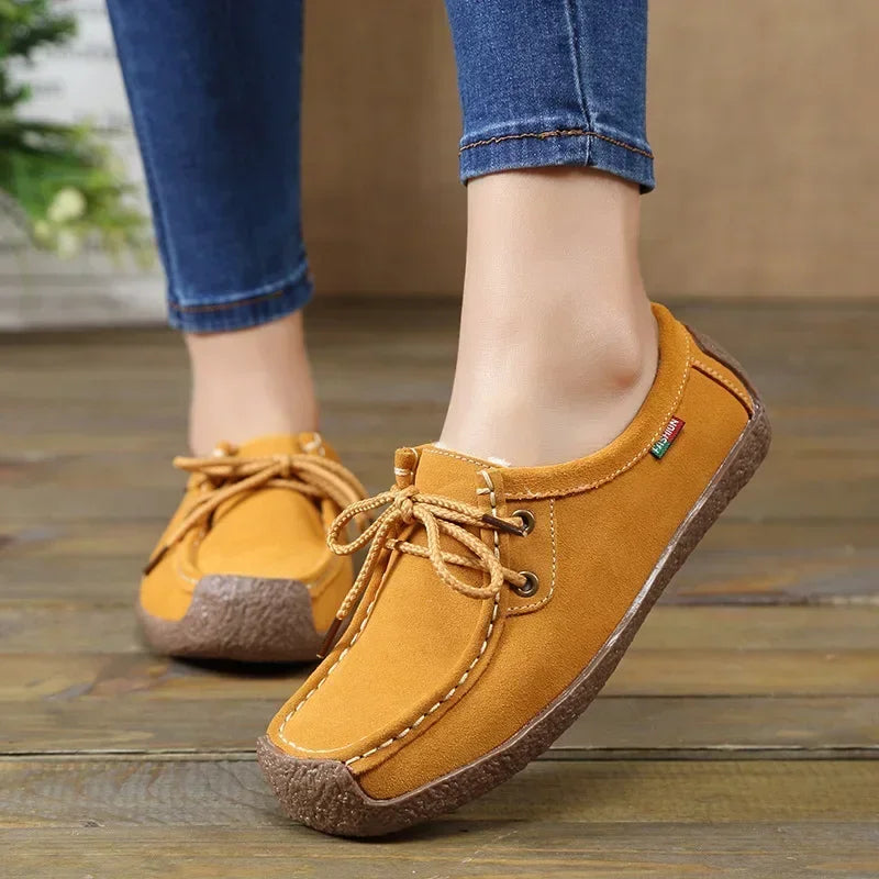 New Arrival Women Casual Shoes 2025 Suede Leather Flats Sneakers Lace Up Moccasins Ladies Shoes Fashion Loafers Plus