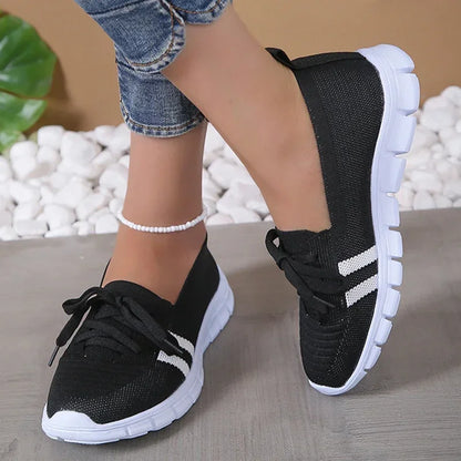 Fashion Striped Knitted Flats Women 2027 Summer Soft Sole Non Slip Walking Shoes