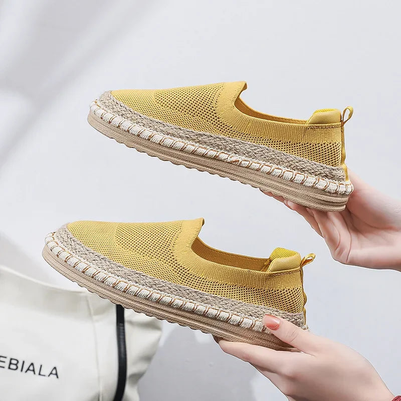 Women's Breathable Sneakers Flat Casual Shoes Slip on Ladies Loafers Vulcanized Shoes Walking Sneaker Footware