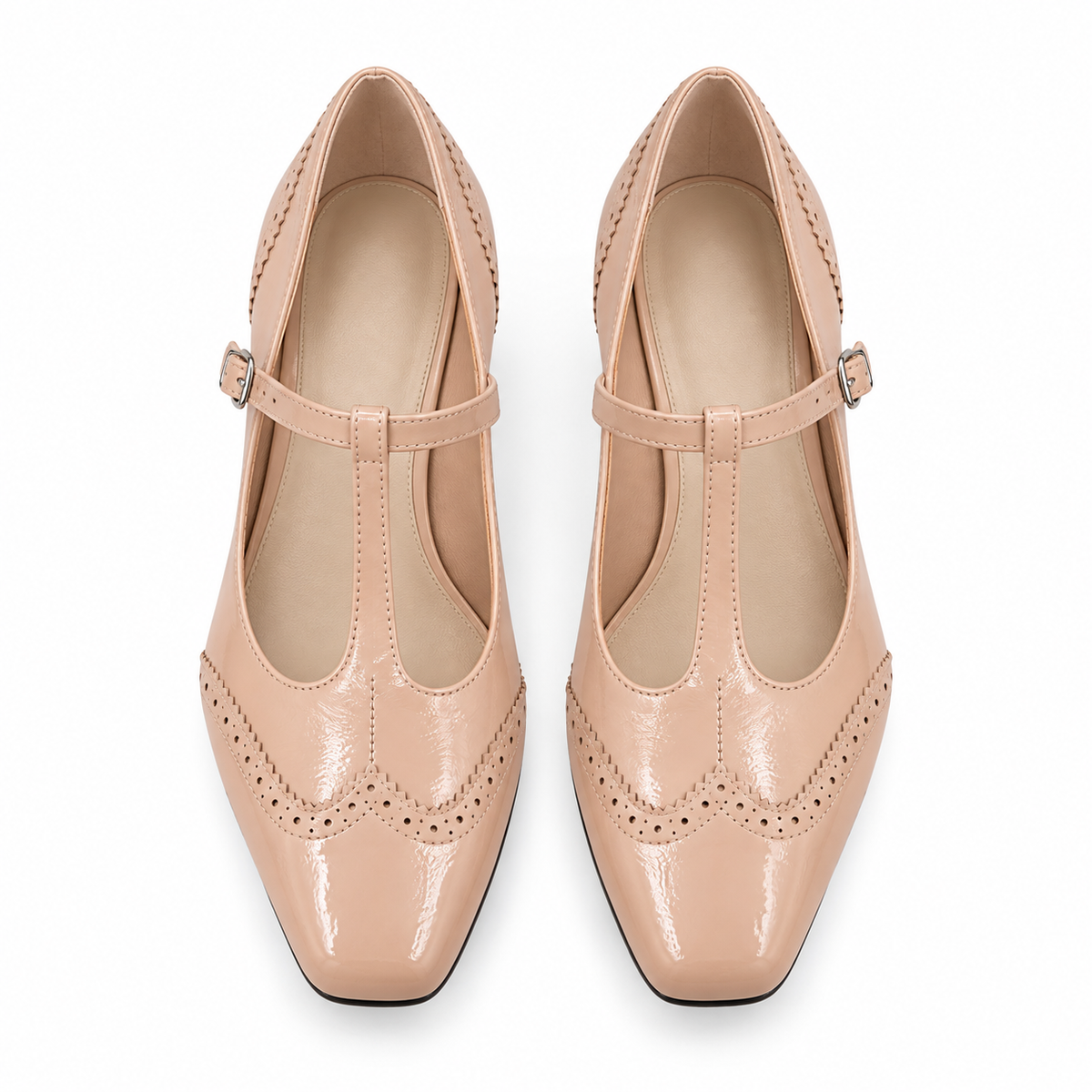 Embossed T-Strap Mary Jane Heels