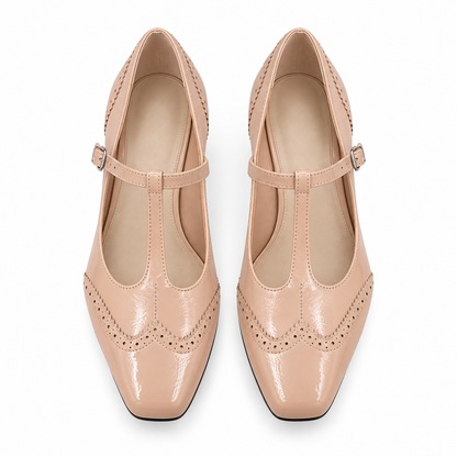 Embossed T-Strap Mary Jane Heels