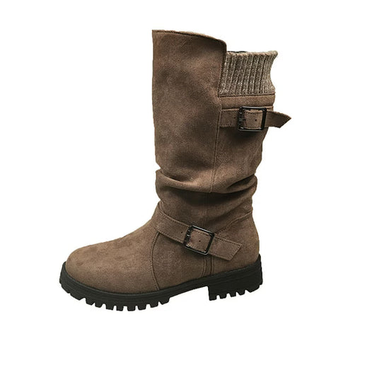 Women's Vintage Print Warm Waterproof Leather Boots