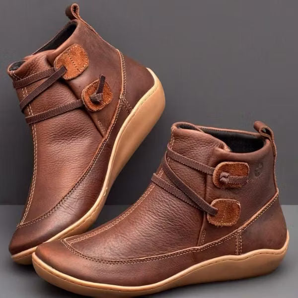Women's Casual Double Buckle Straps Leather Orthor Ankle Boots