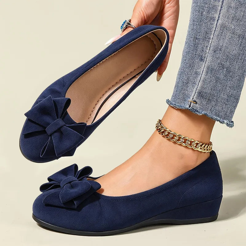 Women’s Mary Jane Shoes – Comfortable Wedge Flats with Bow Detail