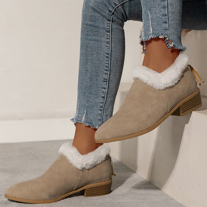 Women'S Chunky Heel Back Zip Ankle Cotton Boots