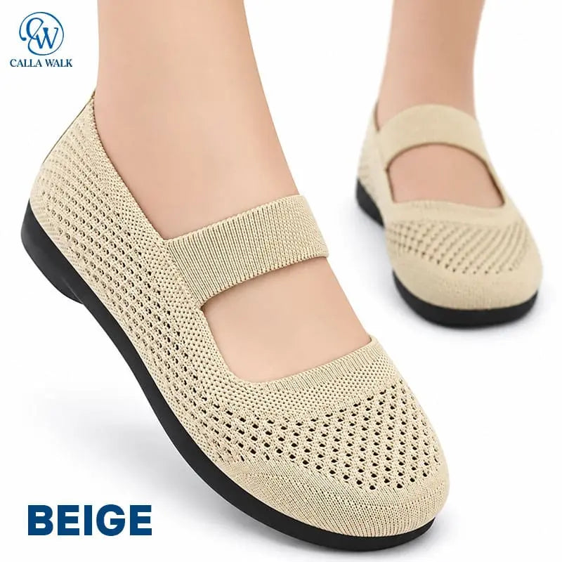 CallaWalk - Breathable Knit Mary Jane Flats – Easy Slip-On Comfort Shoes for Women