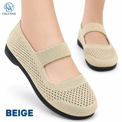 CallaWalk - Breathable Knit Mary Jane Flats – Easy Slip-On Comfort Shoes for Women