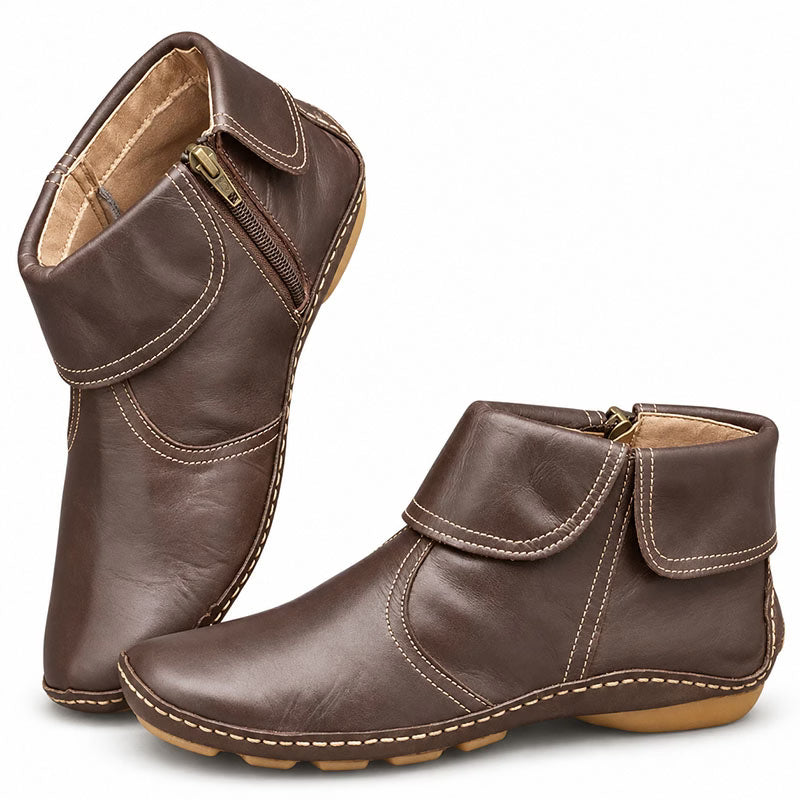💝Last Day 50% OFF⭐Women's Chic Orthopedic Leather Ankle Boots | Arch Support, Side Zip & Lightweight Comfort