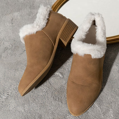 Women'S Chunky Heel Back Zip Ankle Cotton Boots
