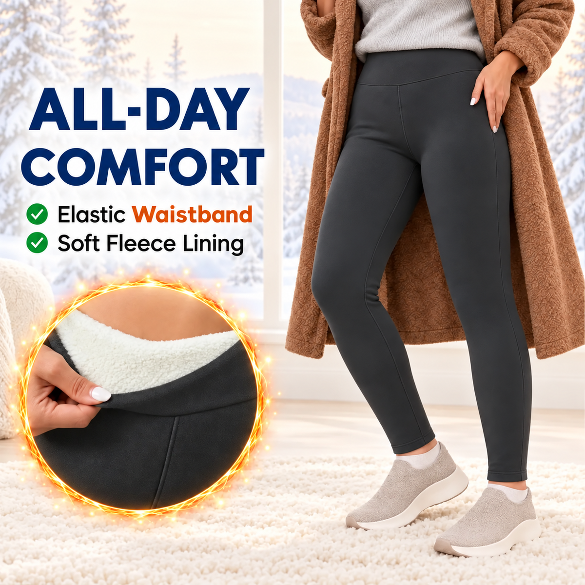 Thermal High-Waisted Lambswool Fleece Lining Cozy Comfort Leggings