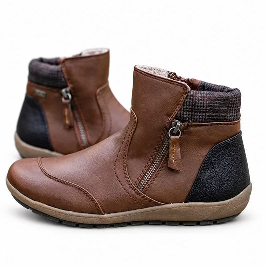 Women's Retro Round Toe Waterproof Zip Leather Ankle Boots
