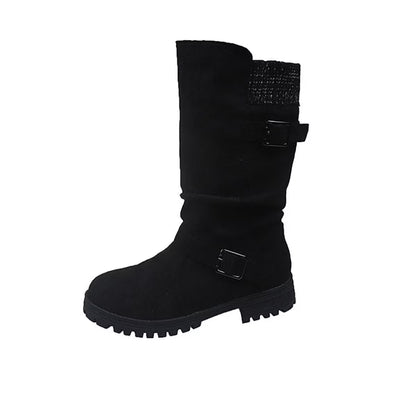 Women's Vintage Print Warm Waterproof Leather Boots
