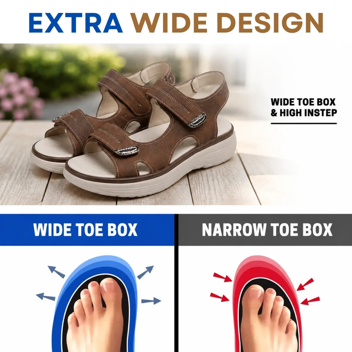 FlexComfy - Women's Wide-Fit Thick Platform Sandals with Arch Support