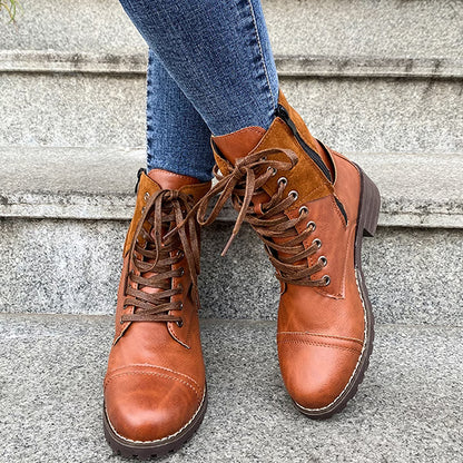 LAST DAY 50% OFF-Women's Vintage Print Warm Waterproof Leather Boots