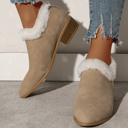 Women'S Chunky Heel Back Zip Ankle Cotton Boots