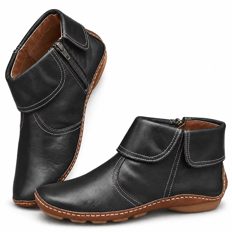 💝Last Day 50% OFF⭐Women's Chic Orthopedic Leather Ankle Boots | Arch Support, Side Zip & Lightweight Comfort