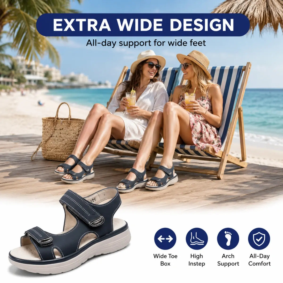 FlexComfy - Women's Wide-Fit Thick Platform Sandals with Arch Support