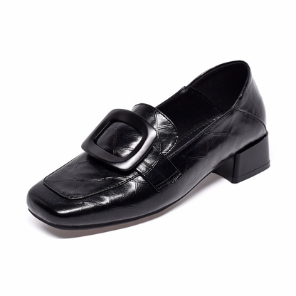 Square-Buckle Leather Loafers