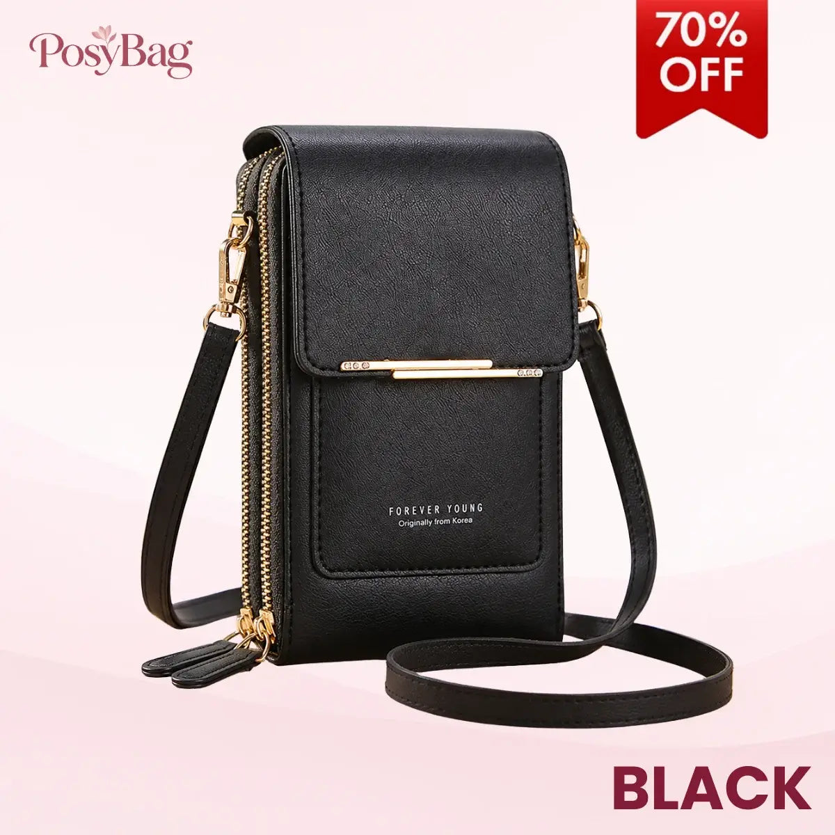 PosyBag - Touch Screen Waterproof Leather Crossbody Phone Bag for iPhone, Galaxy & Other