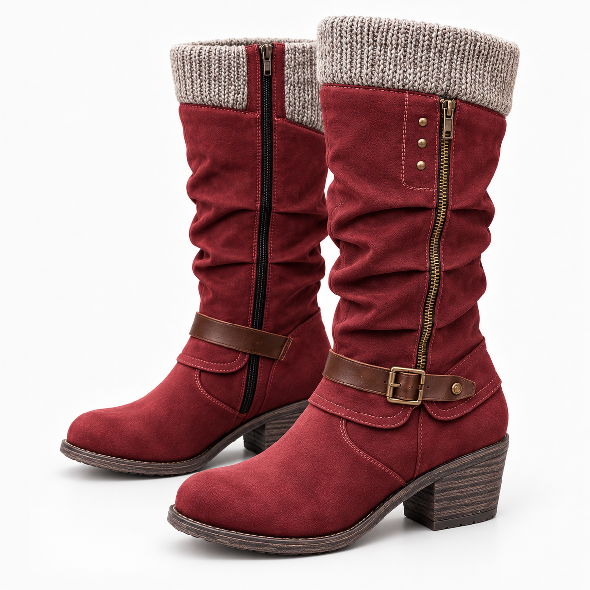 Promotion 50% OFF - Women’s Leather Flat Heel Mid-Calf Zipper Boots
