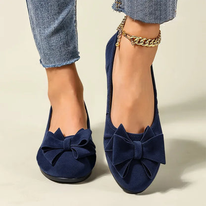 Women’s Mary Jane Shoes – Comfortable Wedge Flats with Bow Detail