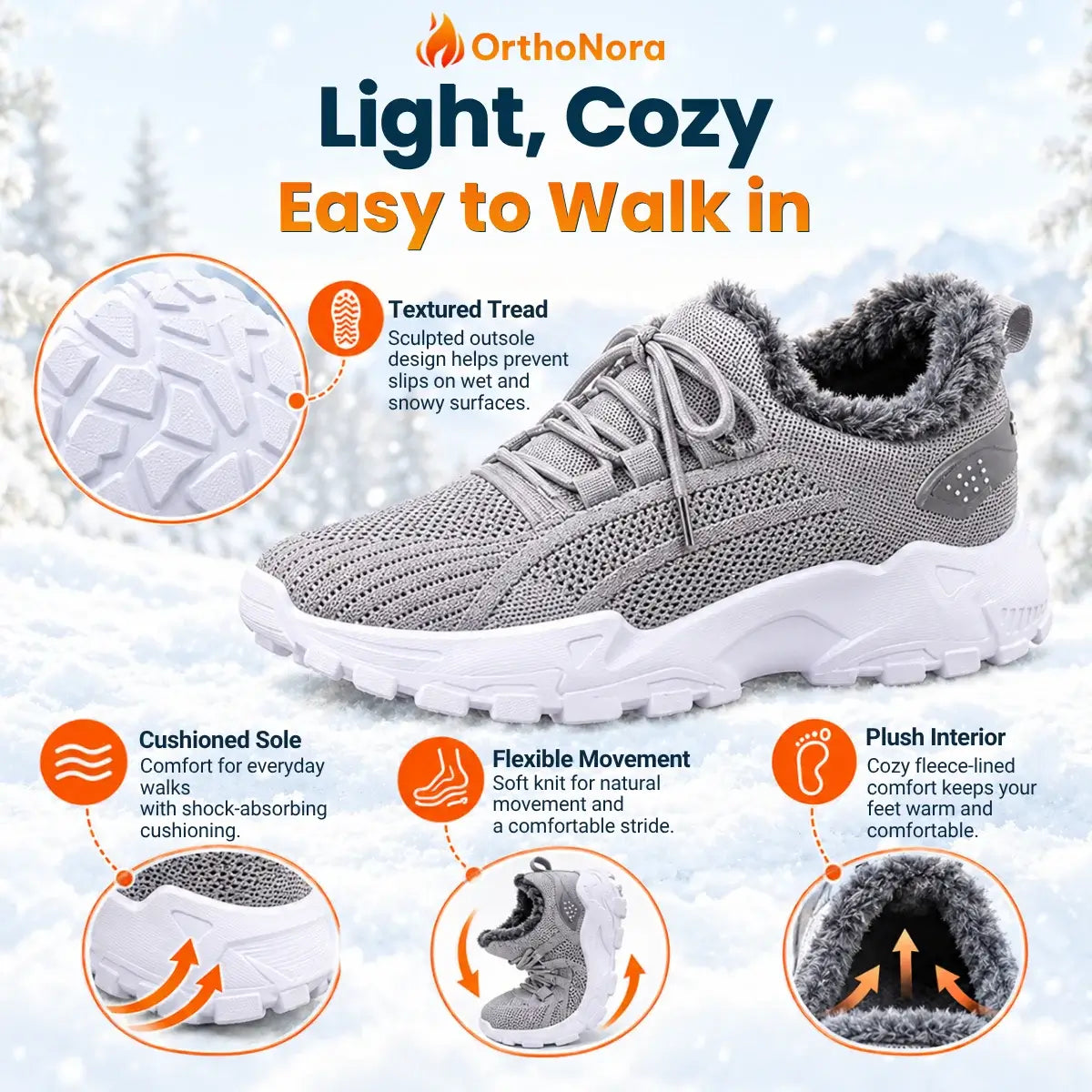 OrthoNora - Cozy Hands-Free Slip-On Orthopedic Fleece-Lined Winter Shoes