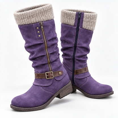 Promotion 50% OFF - Women’s Leather Flat Heel Mid-Calf Zipper Boots
