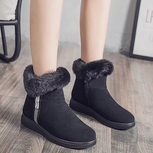 LAST DAY 50% OFF-Women's Comfy Suede Fur Collar Winter Warm Non-Slip Waterproof Snow Boots