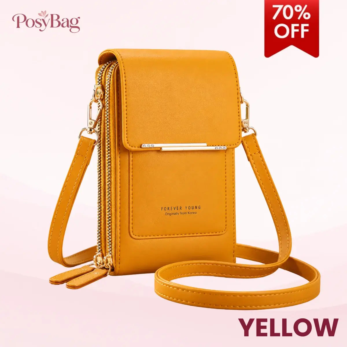 PosyBag - Touch Screen Waterproof Leather Crossbody Phone Bag for iPhone, Galaxy & Other