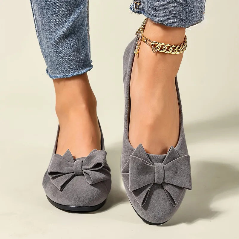 Women’s Mary Jane Shoes – Comfortable Wedge Flats with Bow Detail