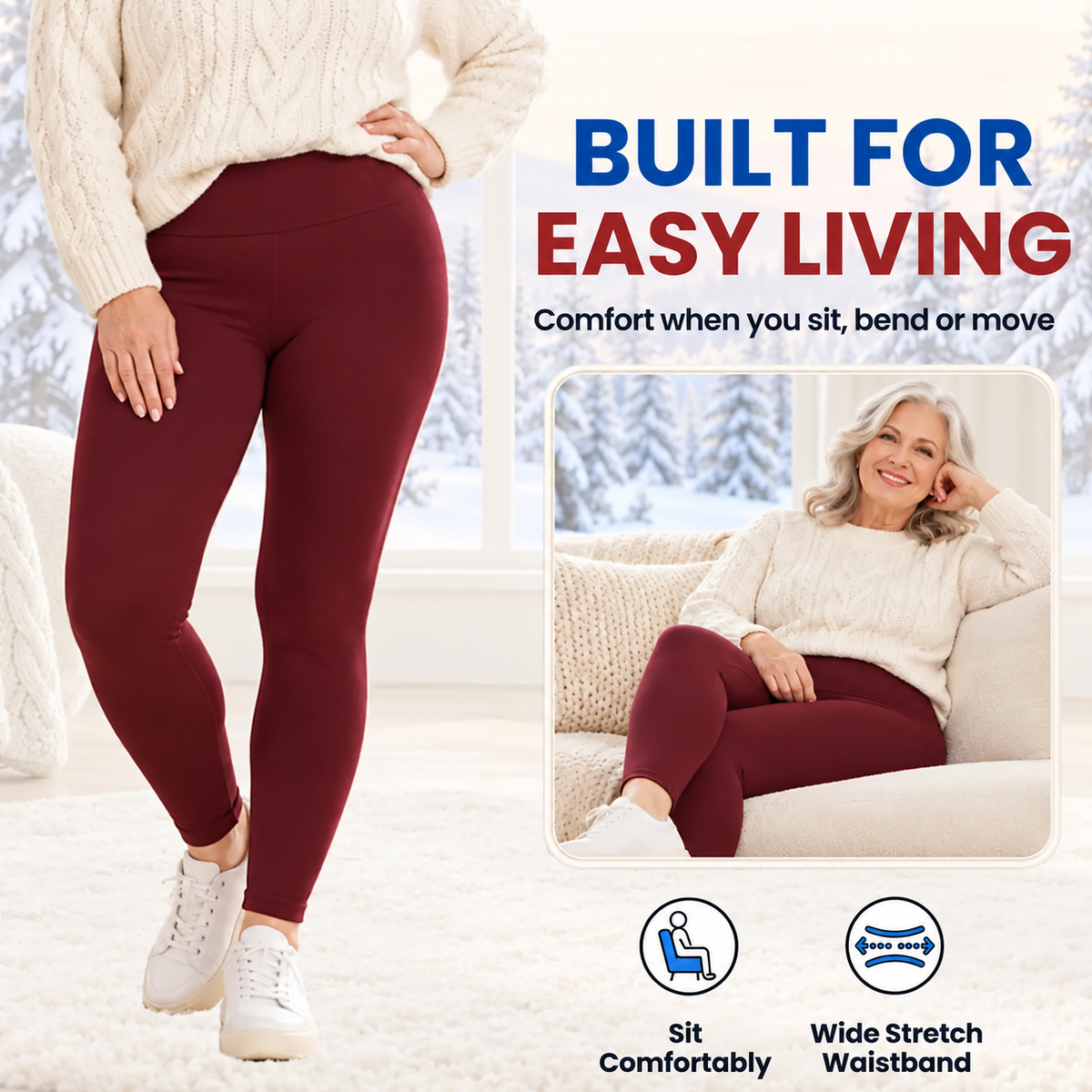 Thermal High-Waisted Lambswool Fleece Lining Cozy Comfort Leggings