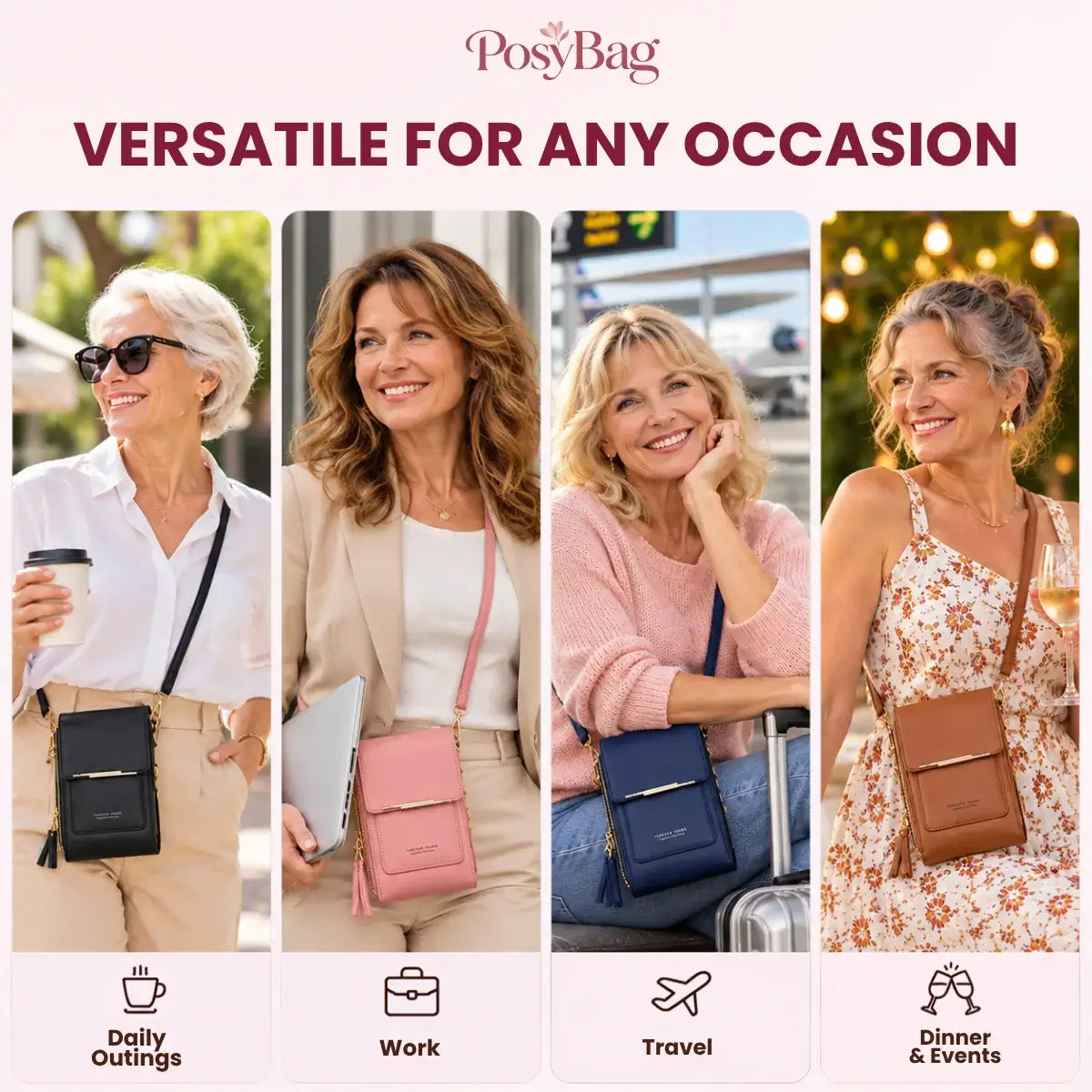 PosyBag - Touch Screen Waterproof Leather Crossbody Phone Bag for iPhone, Galaxy & Other