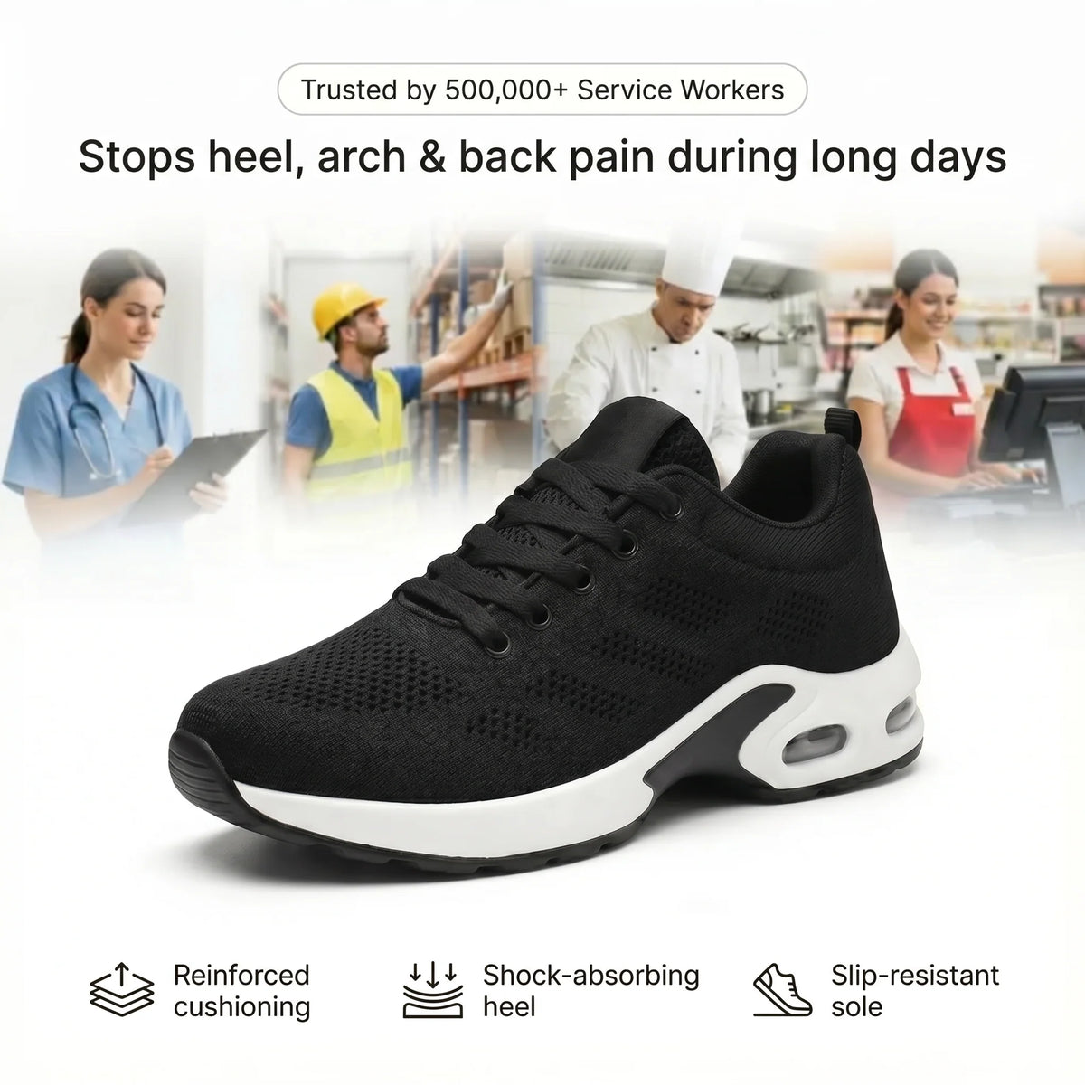 Talqimo™ Pro — 12-Hour Shift Shoes for All-Day Foot, Knee & Back Pain Relief