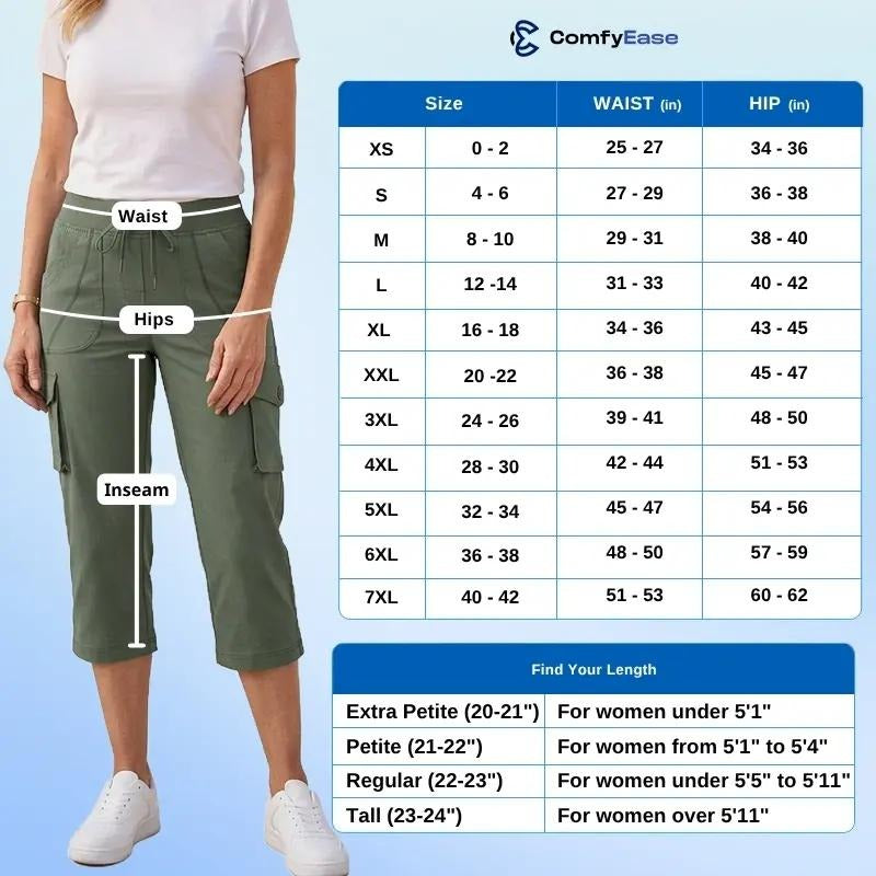 ComfyEase™ - Women Cargo Capri Lightweight Hiking Cropped Pants